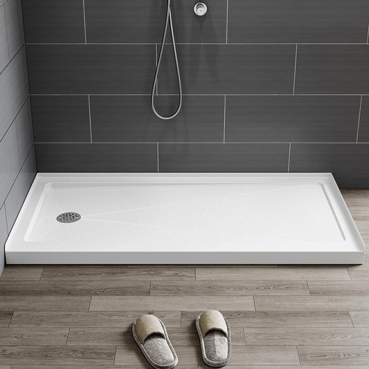 Acrylic Shower Base with Wider Threshold and Chrome Left Drain model BS6030-CH-L