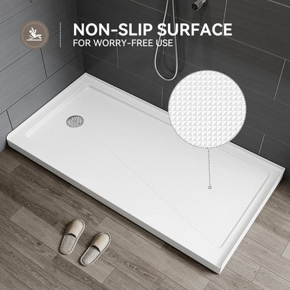 Acrylic Shower Base with Wider Threshold and Chrome Left Drain model BS6030-CH-L