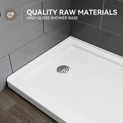 Acrylic Shower Base with Wider Threshold and Chrome Left Drain model BS6030-CH-L