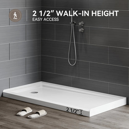 Acrylic Shower Base with Wider Threshold and Chrome Left Drain model BS6030-CH-L