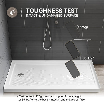 Acrylic Shower Base with Wider Threshold and Chrome Left Drain model BS6030-CH-L