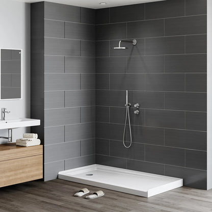 Acrylic Shower Base with Wider Threshold and Chrome Left Drain model BS6030-CH-L