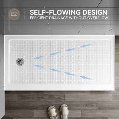 Acrylic Shower Base with Wider Threshold and Chrome Left Drain model BS6030-CH-L