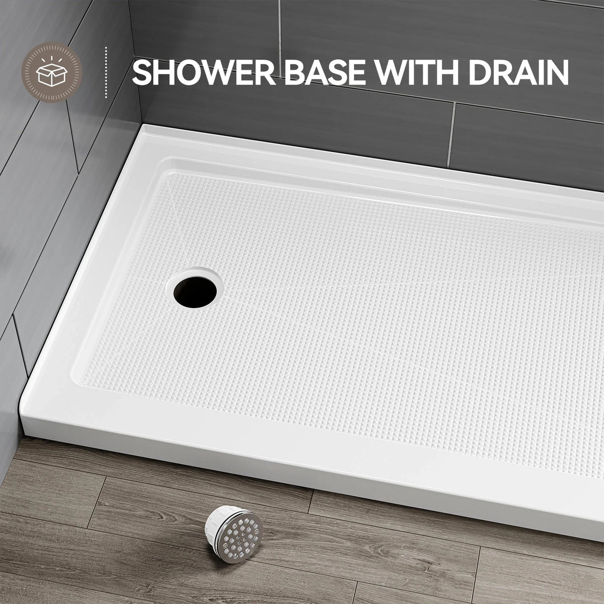 Acrylic Shower Base with Wider Threshold and Chrome Left Drain model BS6030-CH-L