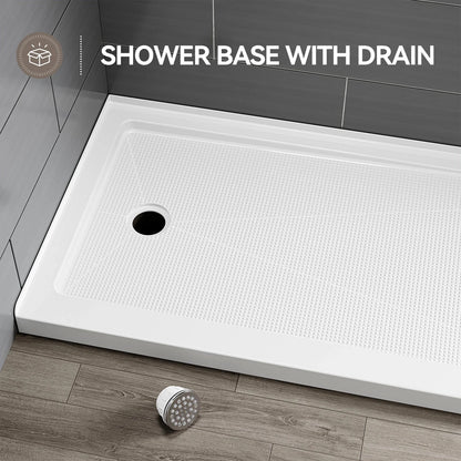 Acrylic Shower Base with Wider Threshold and Chrome Left Drain model BS6030-CH-L