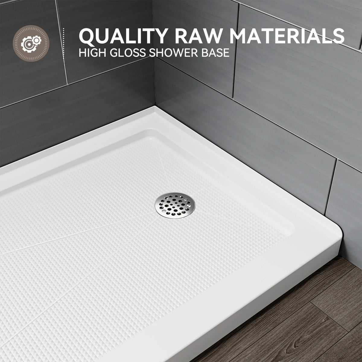 60 Inch Acrylic Shower Pan with Wider Threshold and Chrome Right Drain model BS6030-CH-R