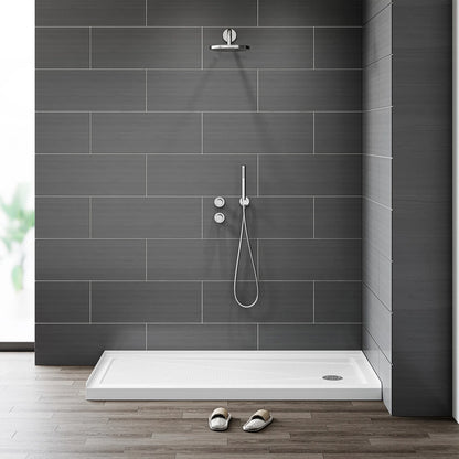 60 Inch Acrylic Shower Pan with Wider Threshold and Chrome Right Drain model BS6030-CH-R