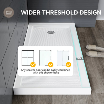 60 Inch Acrylic Shower Pan with Wider Threshold and Chrome Right Drain model BS6030-CH-R