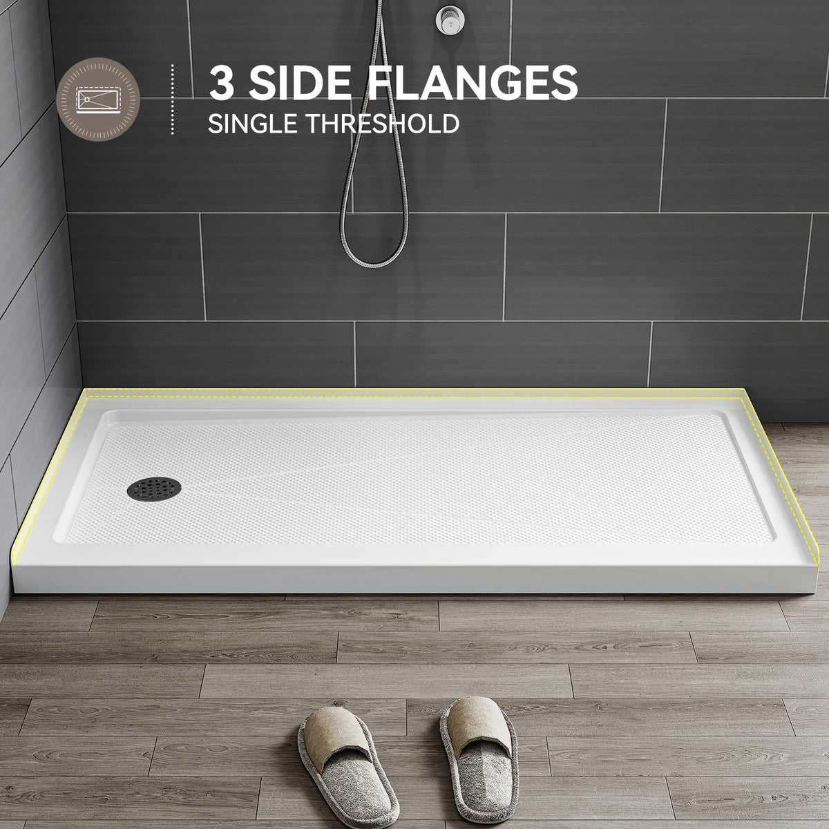 60 Inch Acrylic Shower Base with Left Drain BS6030-MB-L
