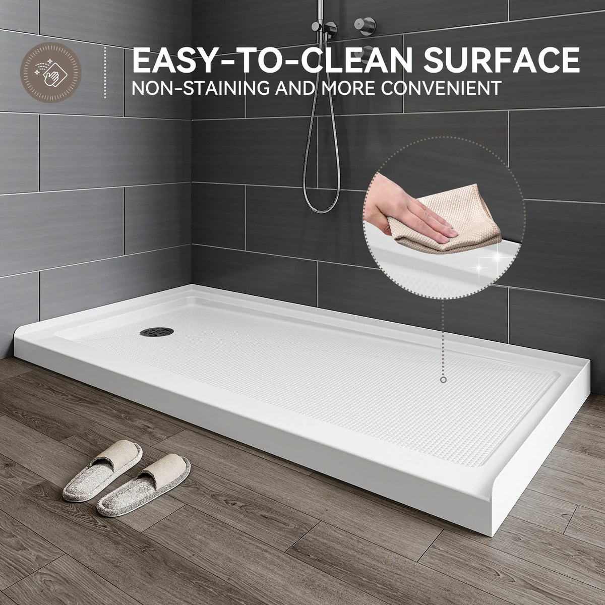 60 Inch Acrylic Shower Base with Left Drain BS6030-MB-L