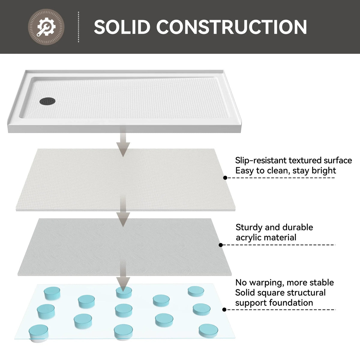 60 Inch Acrylic Shower Base with Left Drain BS6030-MB-L