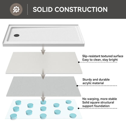 60 Inch Acrylic Shower Base with Left Drain BS6030-MB-L