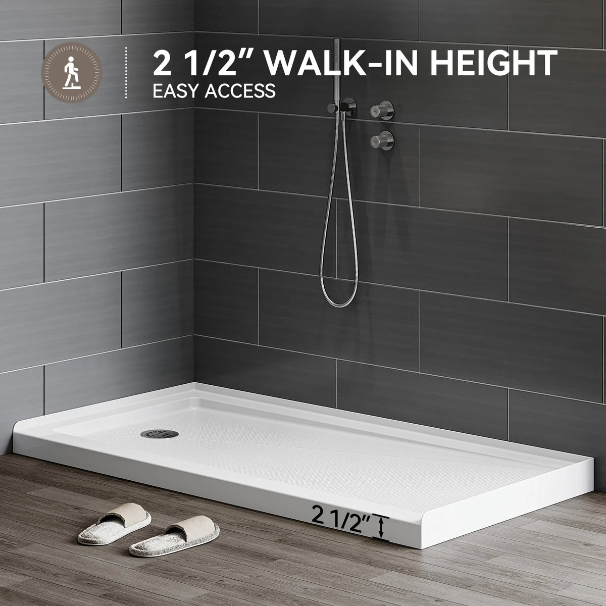 60 Inch Acrylic Shower Base with Left Drain BS6030-MB-L