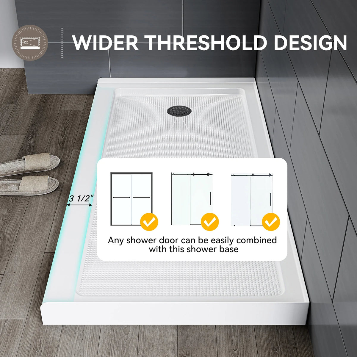 60 Inch Acrylic Shower Base with Left Drain BS6030-MB-L