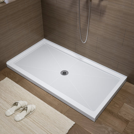 60 Inch Acrylic Shower Pan with Chrome Center Drainage Model BS6032-CH