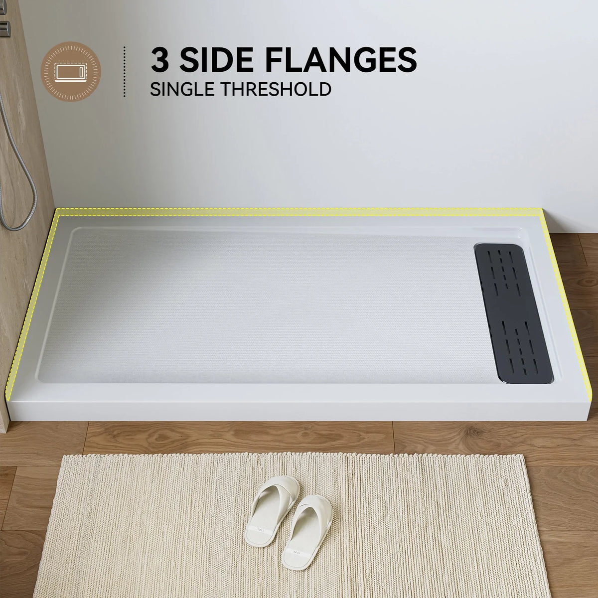 Acrylic Shower Pan with Right Drain Model BS6032-MB-R