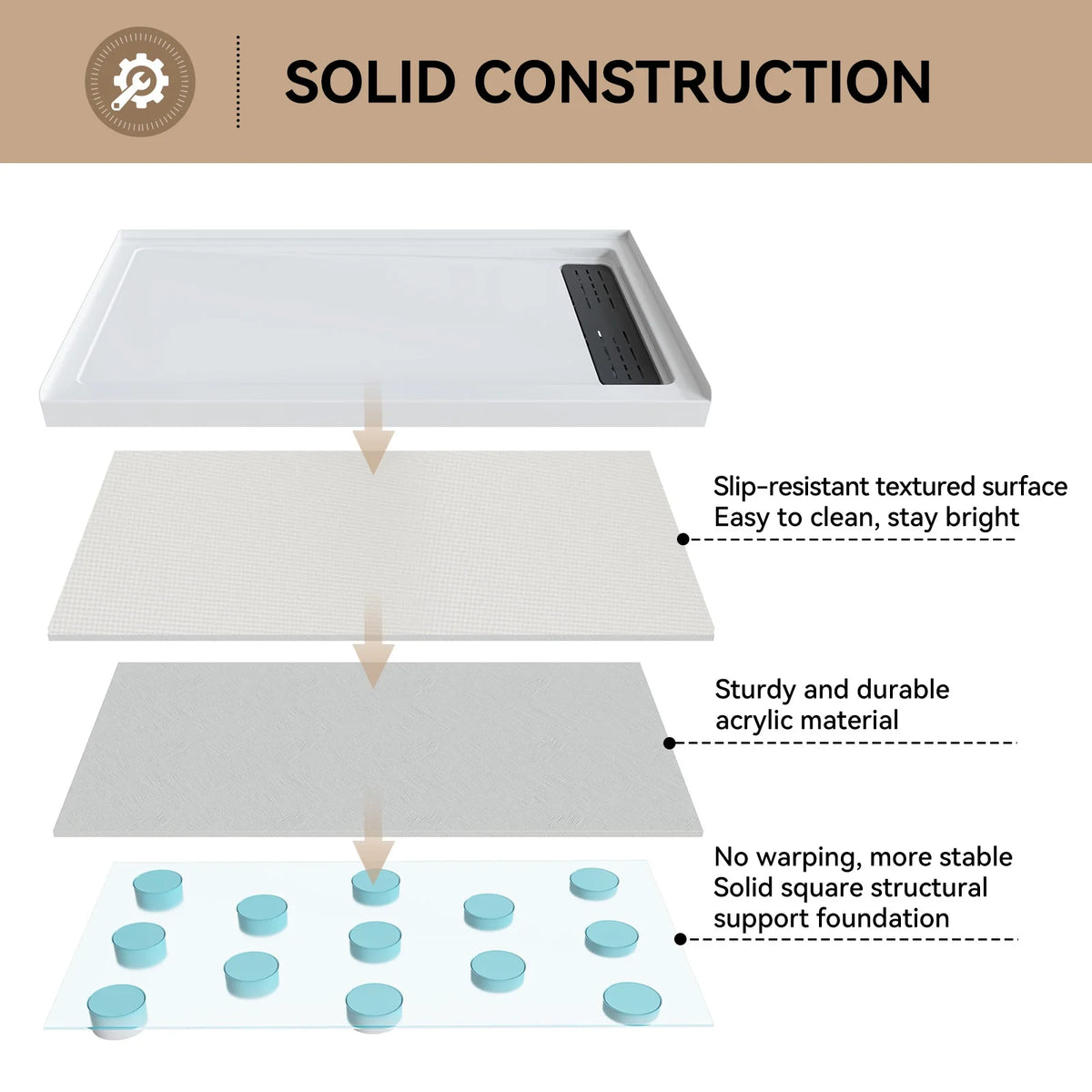 Acrylic Shower Pan with Right Drain Model BS6032-MB-R