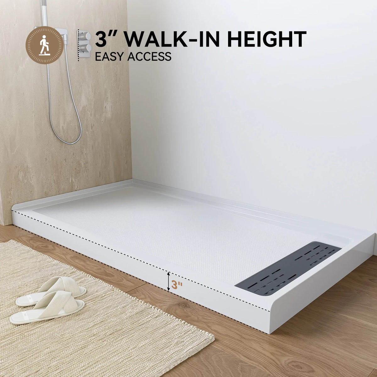 Acrylic Shower Pan with Right Drain Model BS6032-MB-R