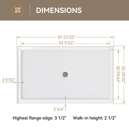 Chrome Acrylic Shower Pan with Center Drain Model BS6036-CH