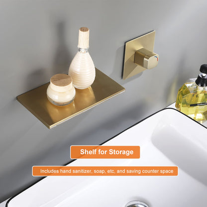 Waterfall Wall Mount Bathroom Sink Faucet Single Knob Solid Brass Brushed Gold