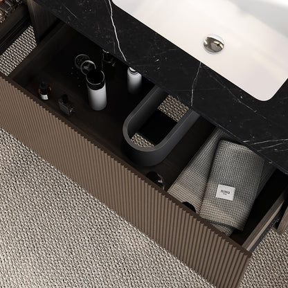 Bathroom Vanity Set 85" Modern Floating Bathroom Vanity Walnut with Double Sinks