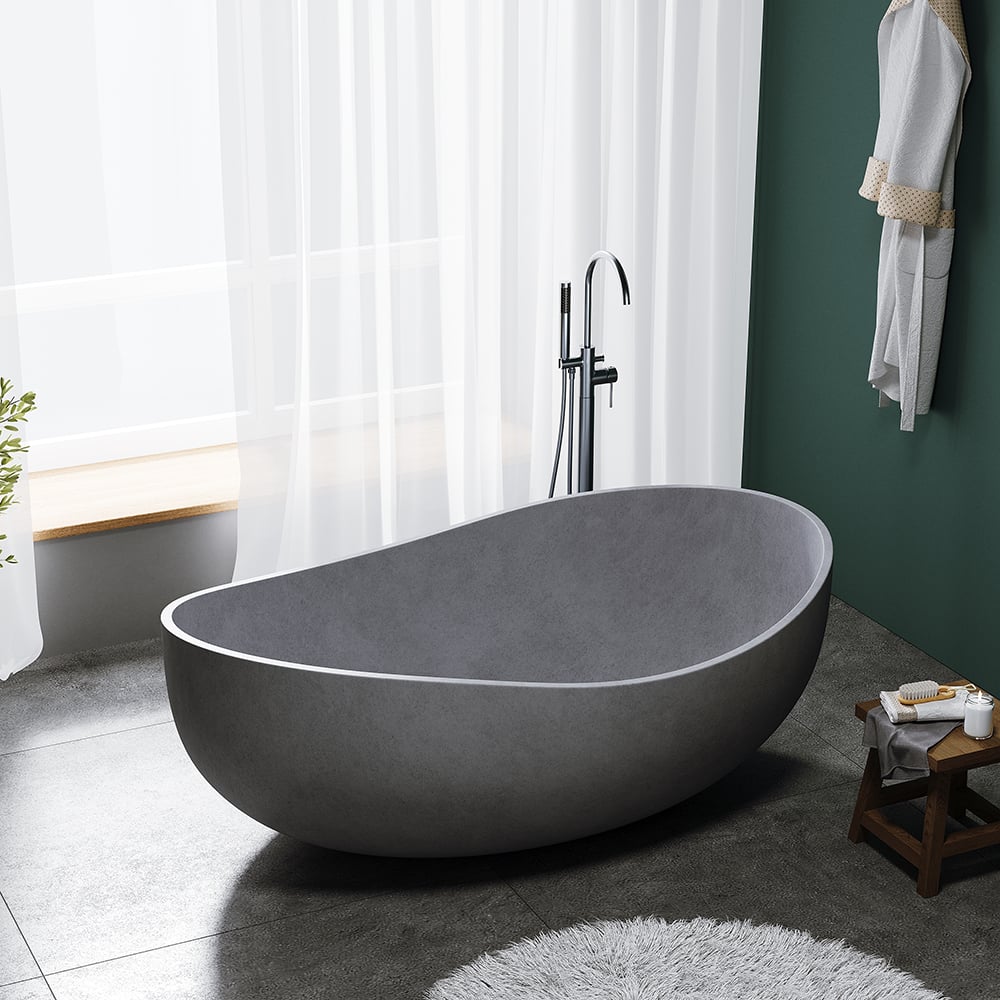 63" Industrial Oval Freestanding Cement Soaking Bathtub Gray