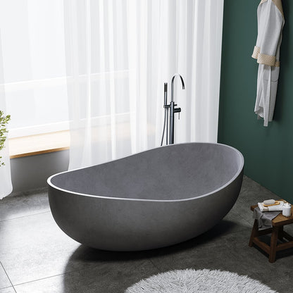 63" Industrial Oval Freestanding Cement Soaking Bathtub Gray