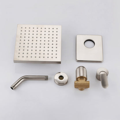 Modern Square 8" Brass Rainfall Shower Head Wall Mount Rainshower System in Brushed Nick