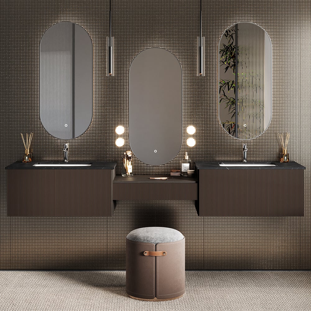 Bathroom Vanity Set 85" Modern Floating Bathroom Vanity Walnut with Double Sinks