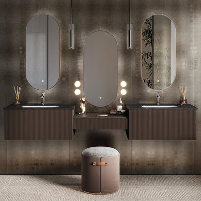 Bathroom Vanity Set 85" Modern Floating Bathroom Vanity Walnut with Double Sinks