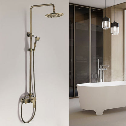 Antique Brass Exposed Wall Mount Shower System with 8" Rain Shower Head and Hand Shower