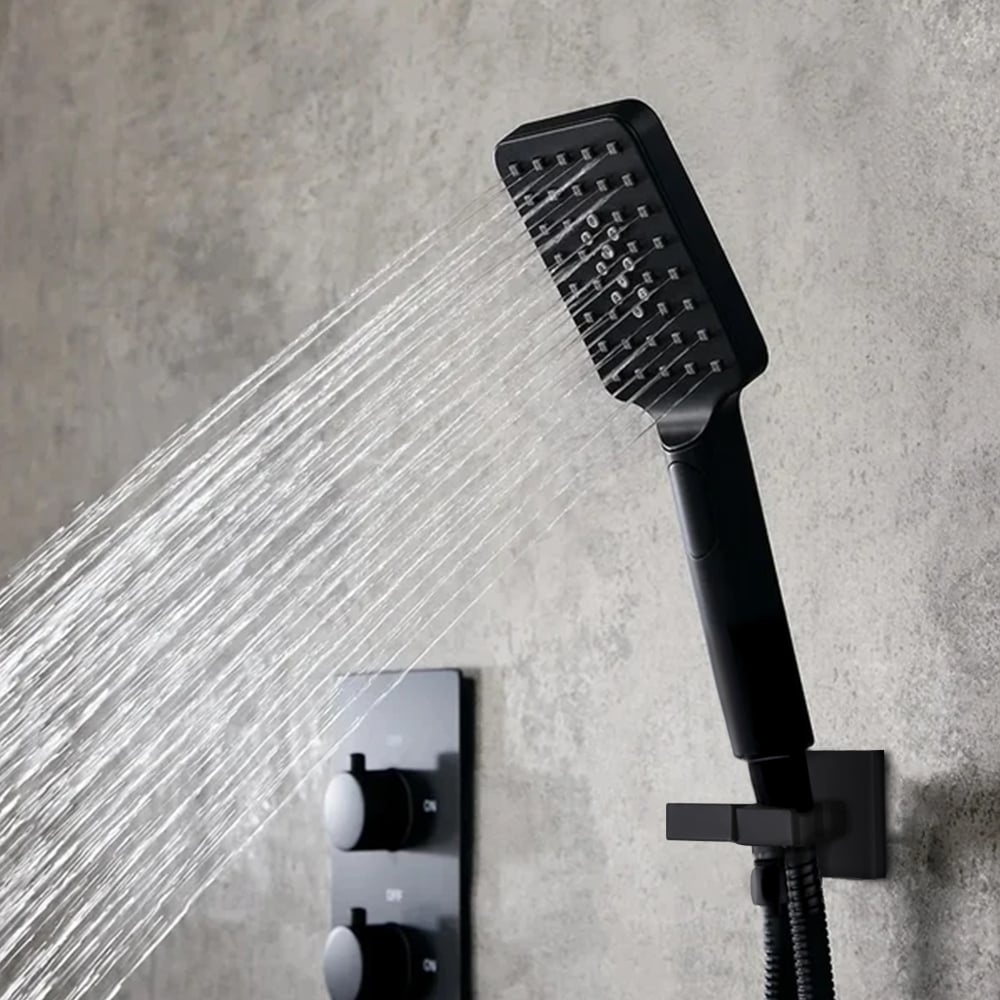 Wall Mounted Waterfall Rain Shower System with 3 Body Sprays in Matte Black Solid Brass