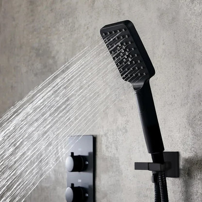 Wall Mounted Waterfall Rain Shower System with 3 Body Sprays in Matte Black Solid Brass
