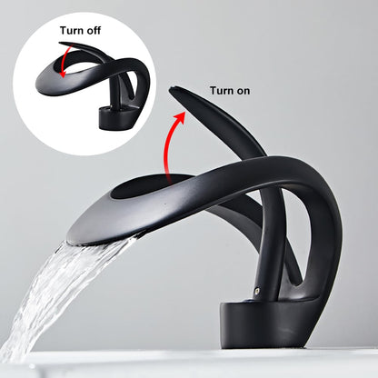 Waterfall Bathroom Sink Faucet in Black Single Handle Solid Brass