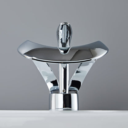 Waterfall Bathroom Sink Faucet in Chrome Single Handle Solid Brass