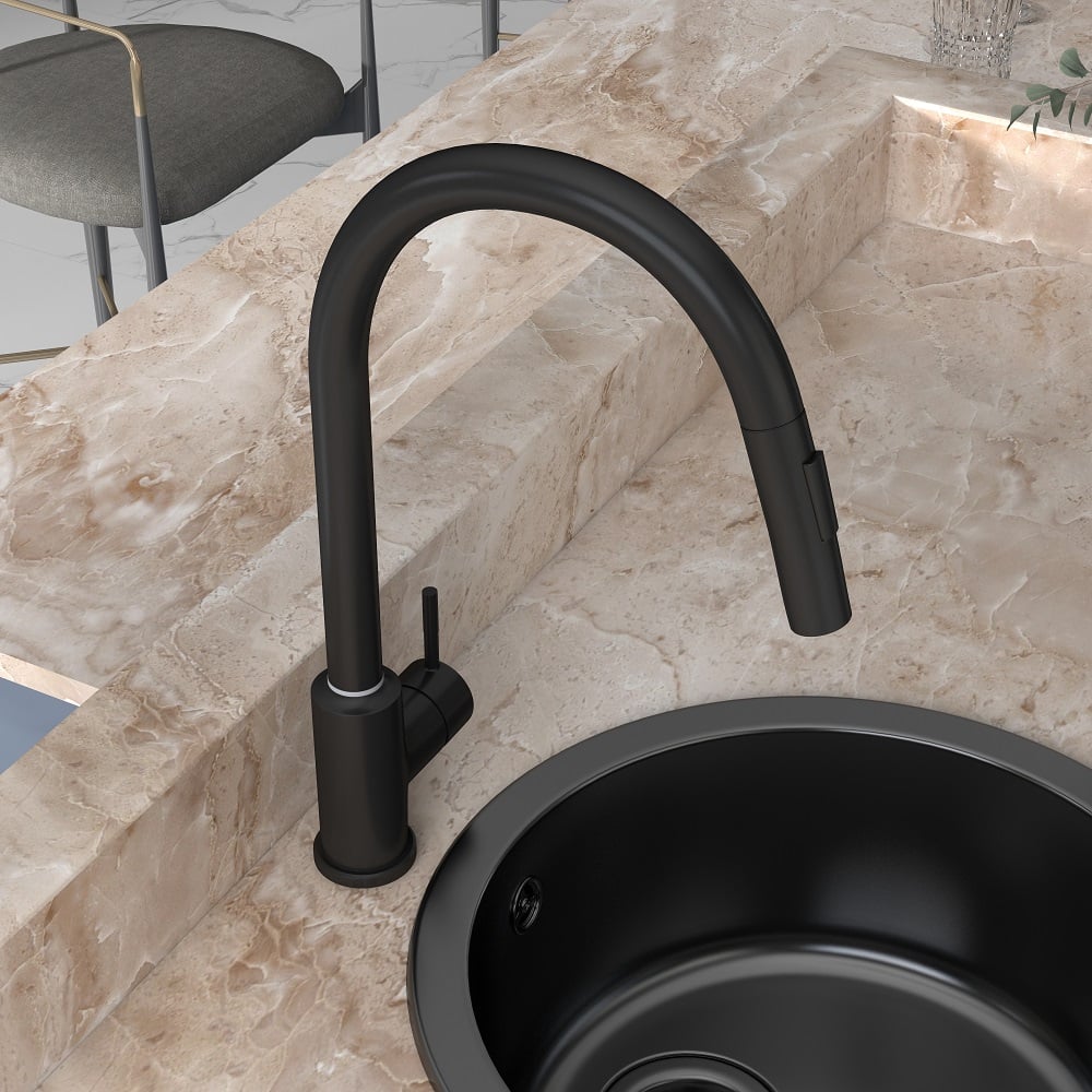 Matte Black Touch Kitchen Faucet Stainless Steel Pull Out Spray Single Handle