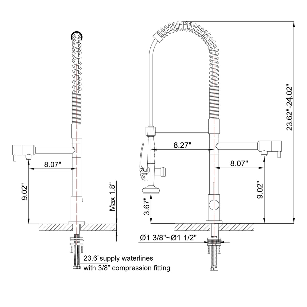 Commercial Pull Down Pre-rinse Spring Sprayer Matte Black Kitchen Sink Faucet with Deck Plate Solid Brass