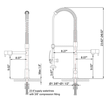 Commercial Pull Down Pre-rinse Spring Sprayer Matte Black Kitchen Sink Faucet with Deck Plate Solid Brass
