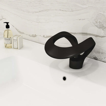 Waterfall Bathroom Sink Faucet in Black Single Handle Solid Brass