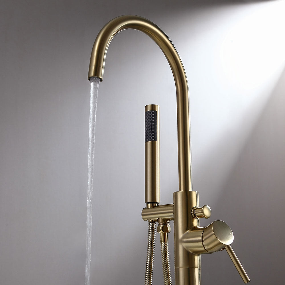Brewst Freestanding Single Handle Tub Filler Faucet with Handshower Brass Brushed Gold