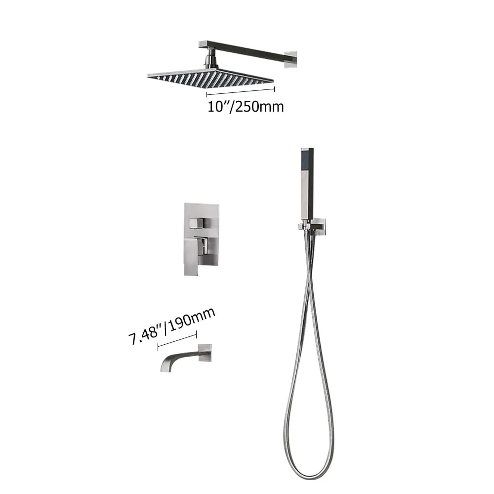Dree LED Brushed Nickel Shower Set 10" with Hand Shower & Tub Spout Shower Combo Set