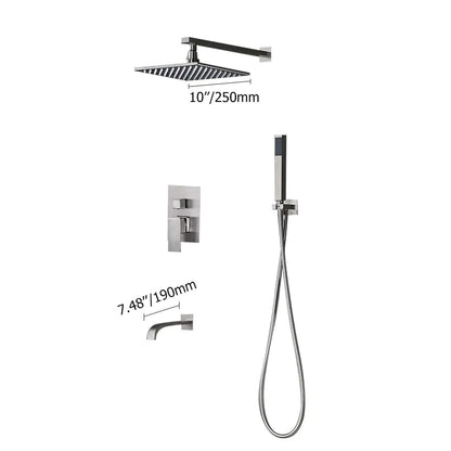 Dree LED Brushed Nickel Shower Set 10" with Hand Shower & Tub Spout Shower Combo Set