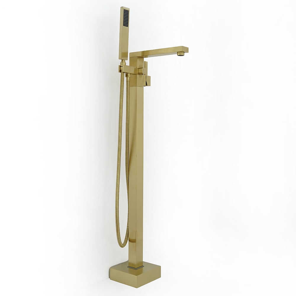 Freestanding Bathtub Faucet Gold Brushed Brass with Hand Shower