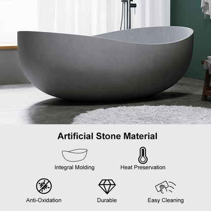 63" Industrial Oval Freestanding Cement Soaking Bathtub Gray