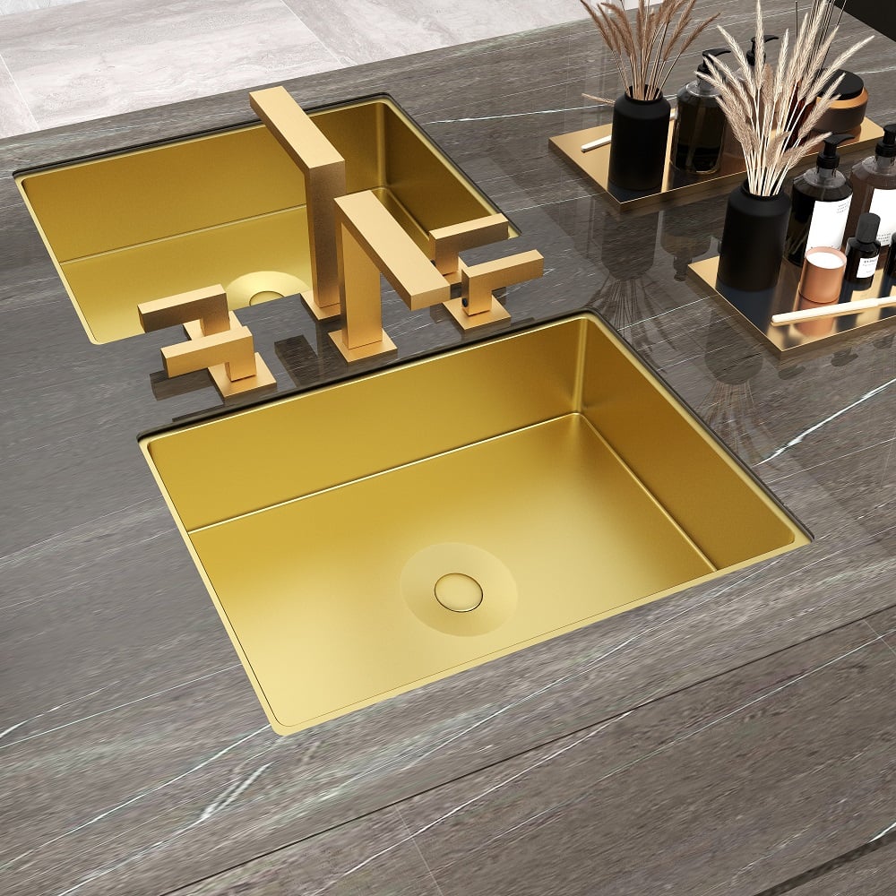 Gold Luxury Stainless Steel Rectangular Sink Undermount Bathroom Wash Sink