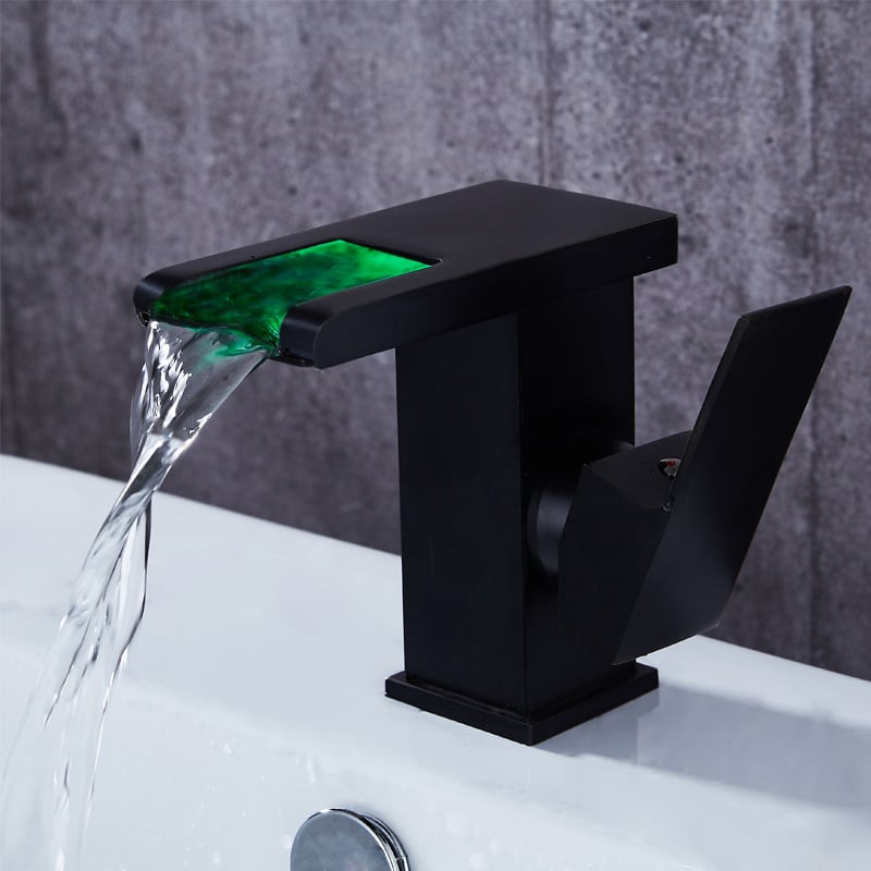 Jess Modern LED Waterfall Single Handle Brass Faucet Single Hole for Bathroom Sinks Black