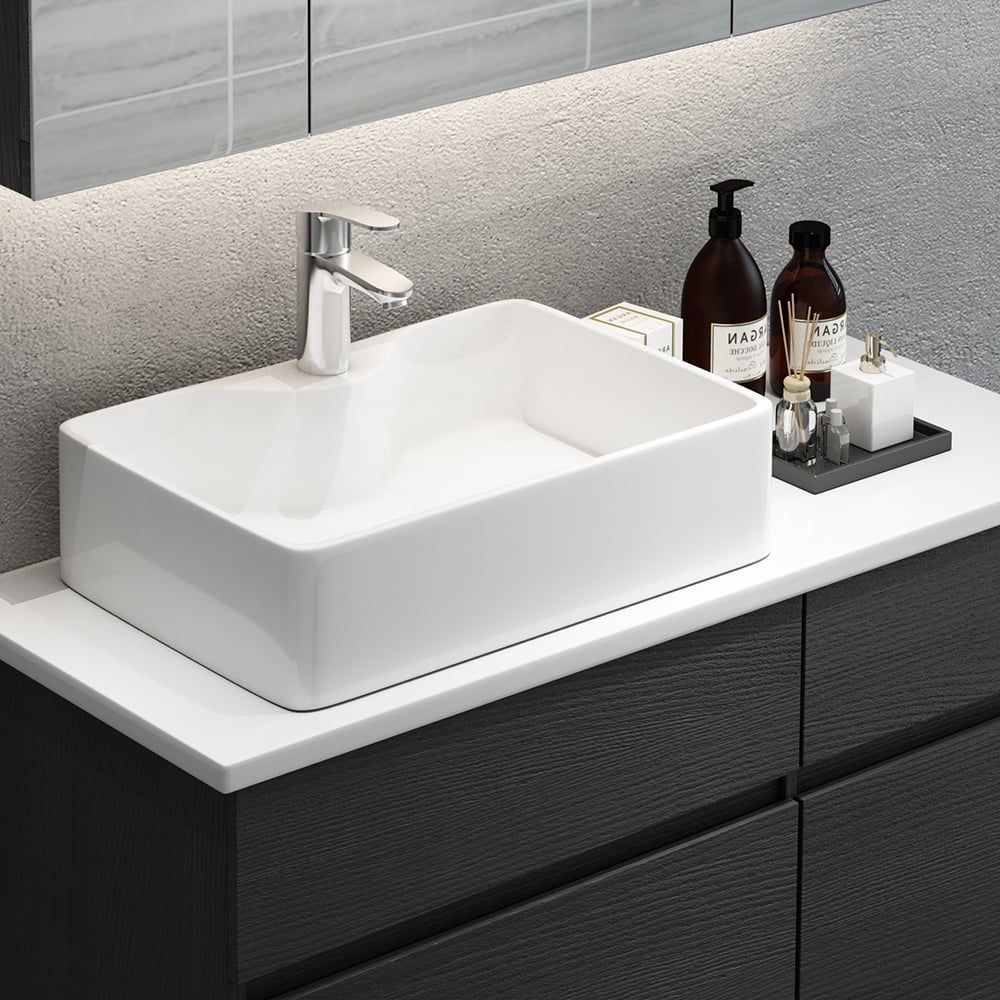 Modern 31" Floating Single Bathroom Vanity with Stone Resin Top, Ceramic Basin
