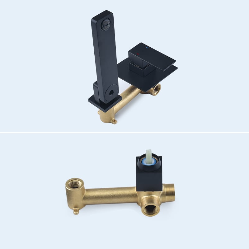 Wall Mount Matte Black Single Handle Bathroom Sink Faucet Solid Brass