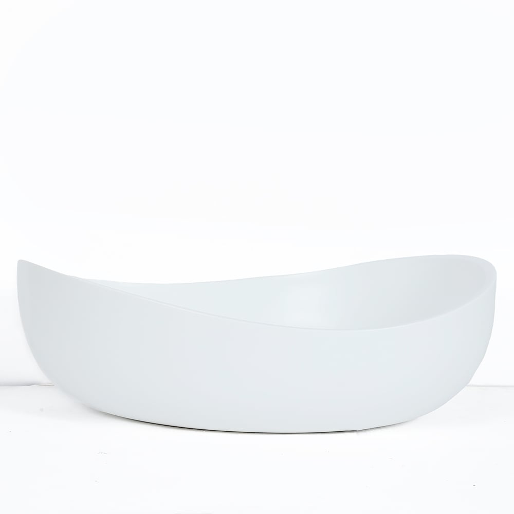 Bathroom Stone Resin Oval Vessel Sink Modern Art Sink Glossy White with Pop Up Drain