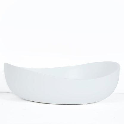 Bathroom Stone Resin Oval Vessel Sink Modern Art Sink Glossy White with Pop Up Drain